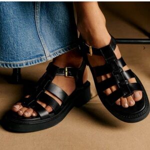 Sezane Black Leather Sandals